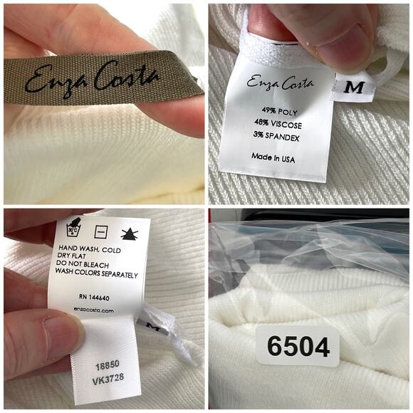 Enza Costa Women's Asymmetric Rib Knit Sweater Top NEW Size M Winter White - Picture 9 of 9